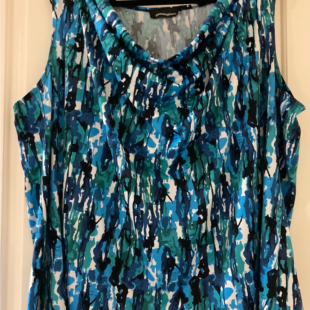 Gorgeous Penningtons Sleeveless TOP Size 2X TankTop Cowl Neckline Vibrant Blues!